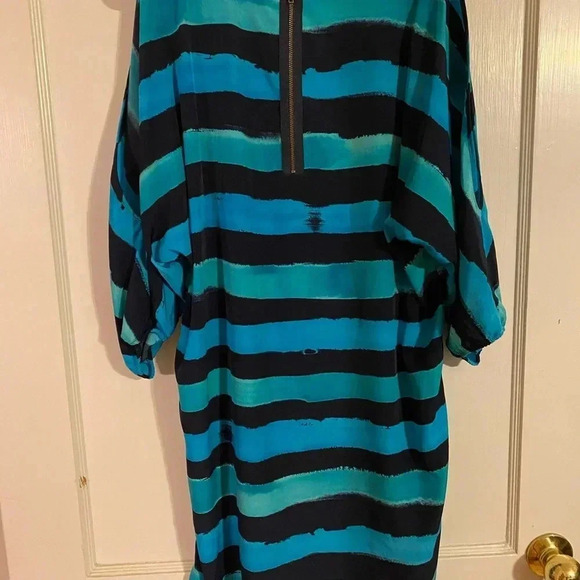 Striped Blue and Black Women's Dress - Picture 4 of 4